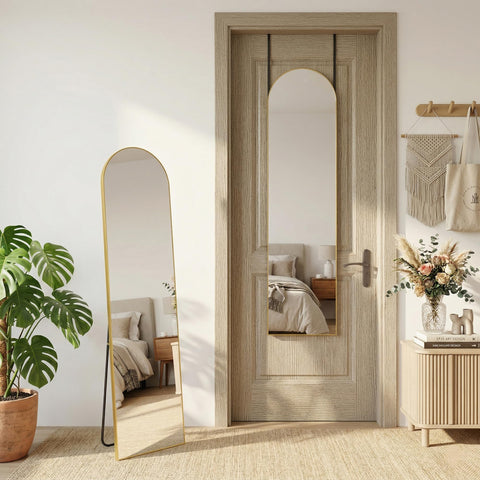 Antok full-length mirror 56x15 in gold arch reflects outfits clearly for full-body checks
