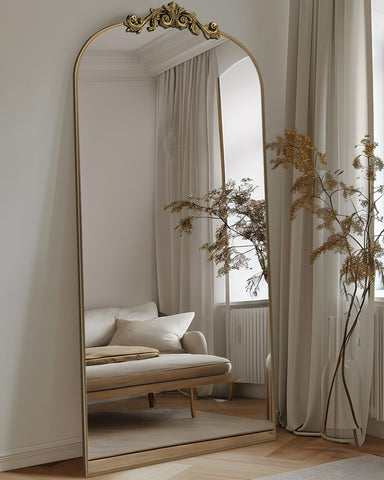 Antok full-length antique-style mirror in bronze complements bedroom decor.