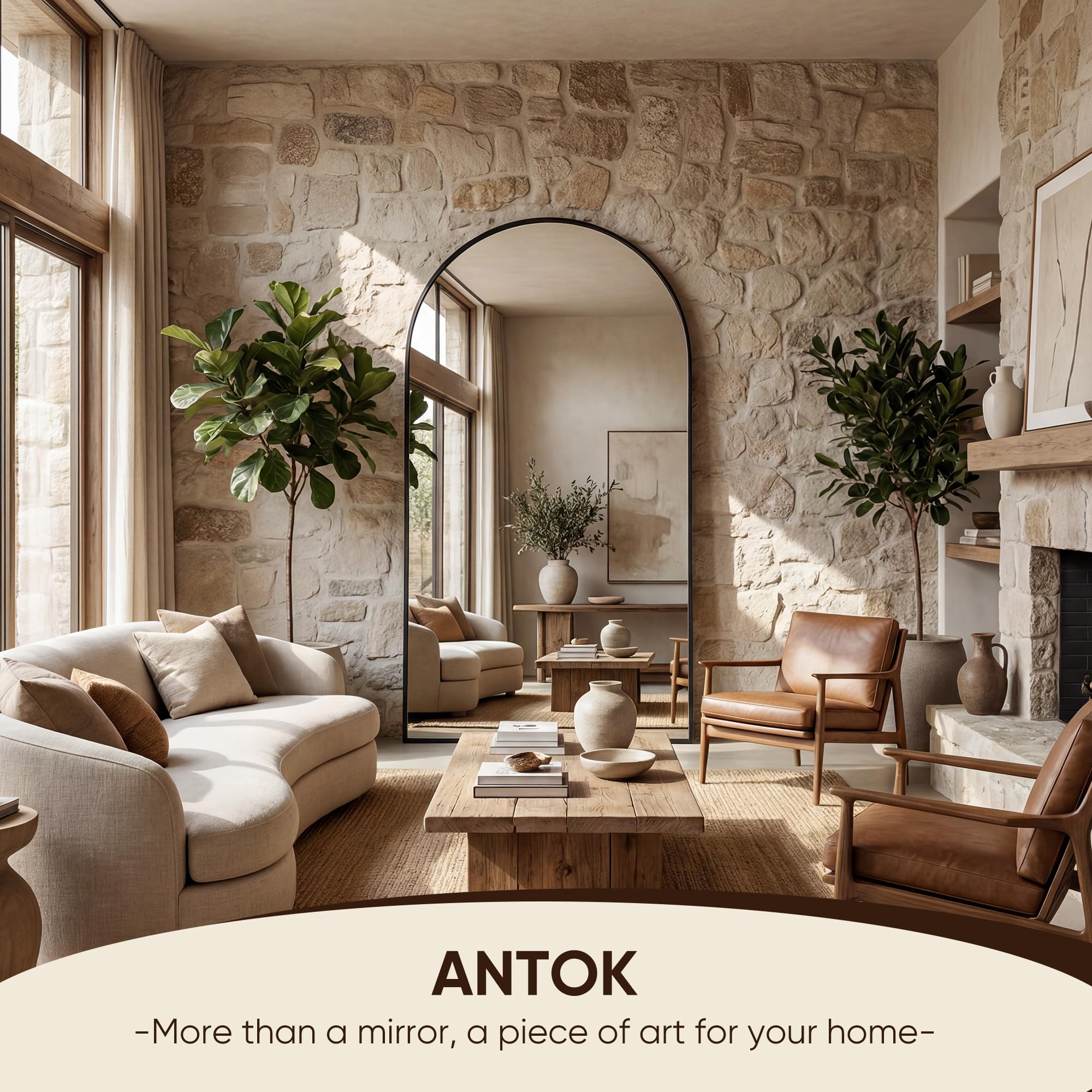 Antok arch mirror wall mount for space-saving vertical installation.