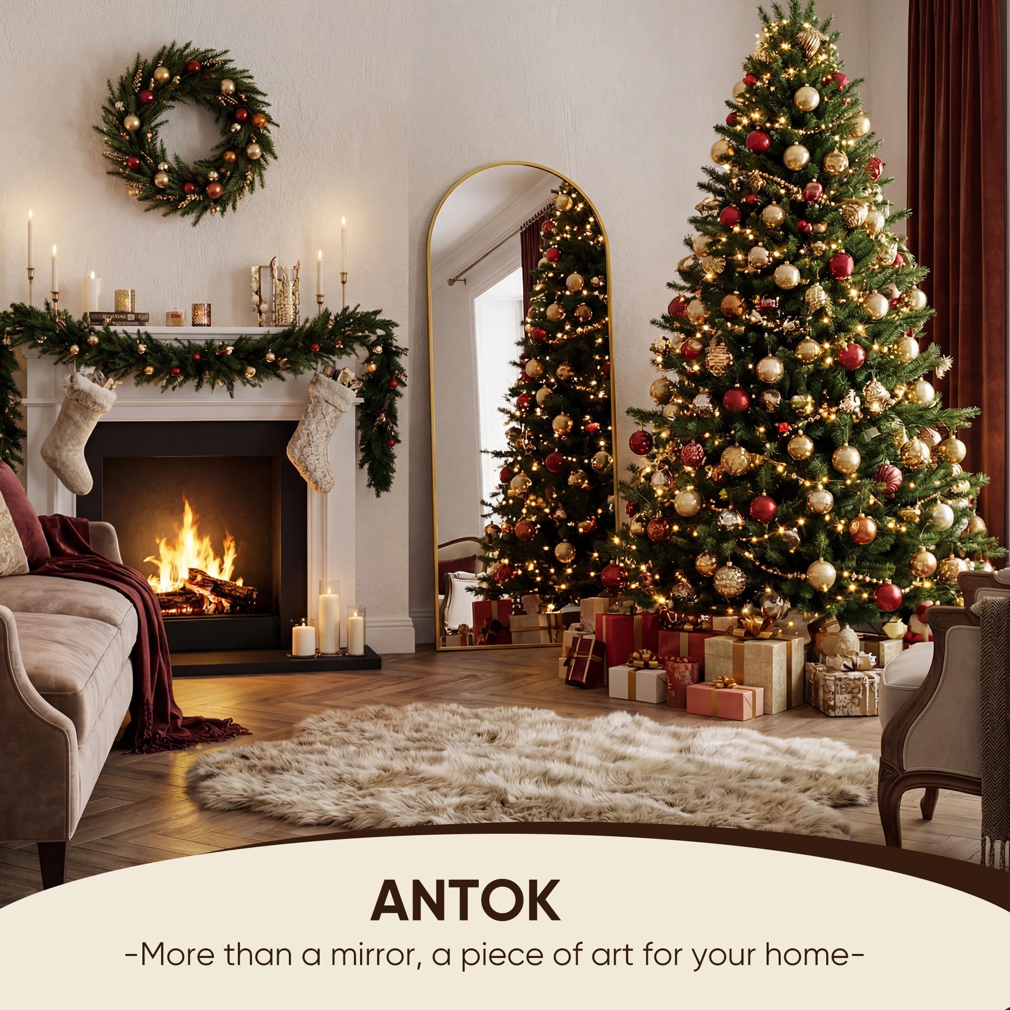 Antok gold aluminum frame mirror stands up to humidity and daily use.