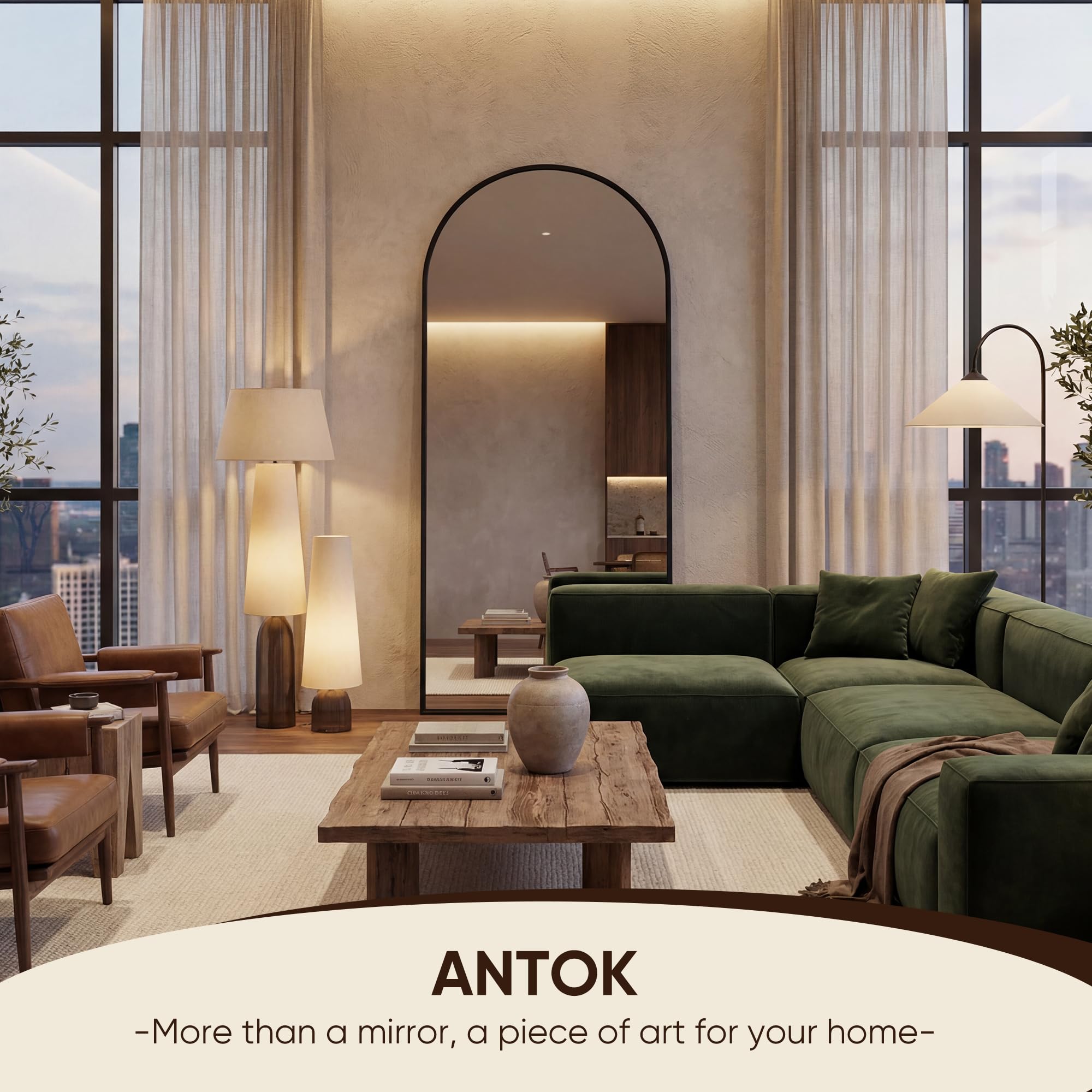 Antok leaning against-wall mirror offers quick setup in any room.