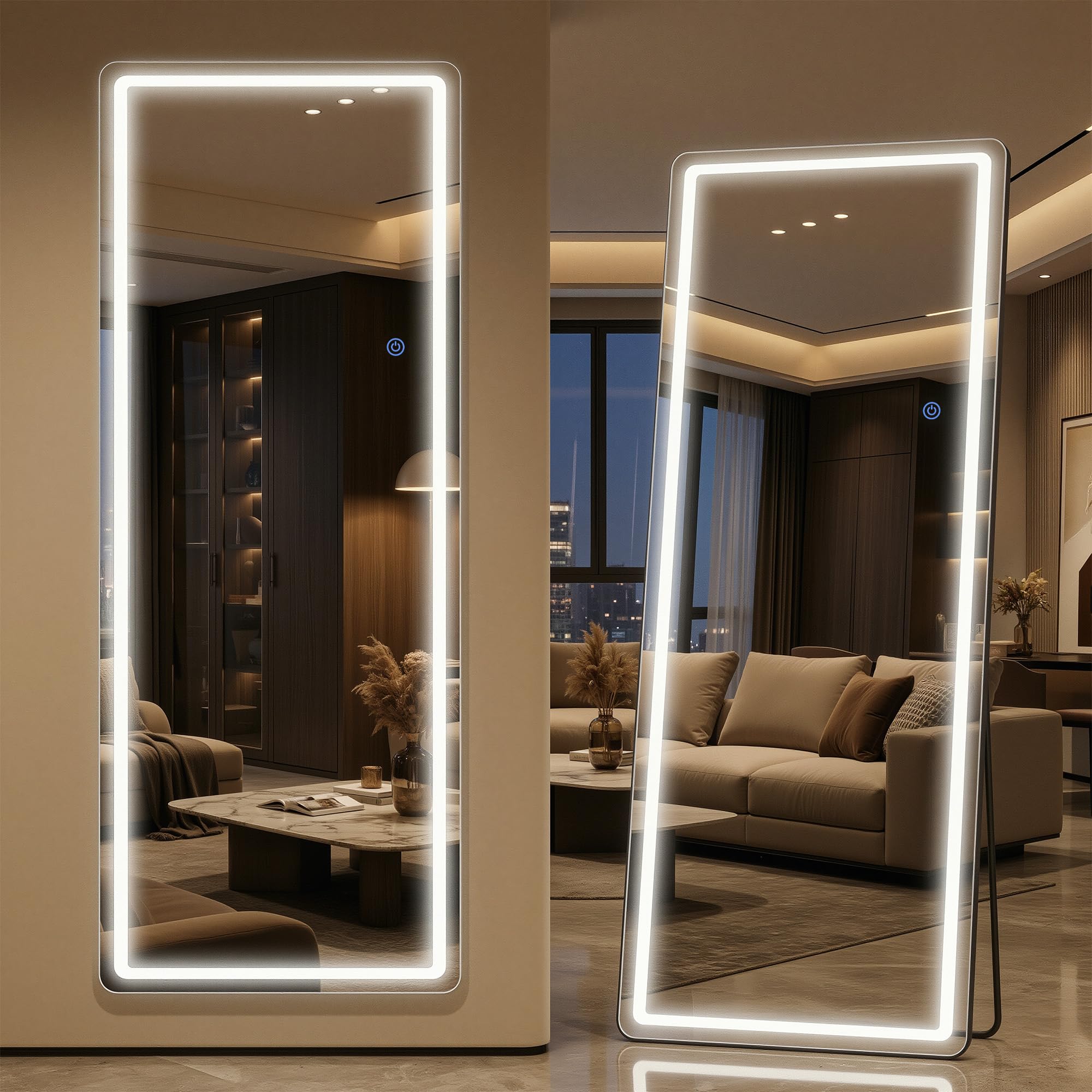 Antok LED full-length mirror shows a clear head-to-toe view for outfit checks.