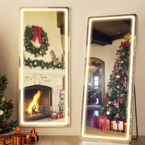 Antok mirror with stand on floor enables versatile placement and easy room setup.