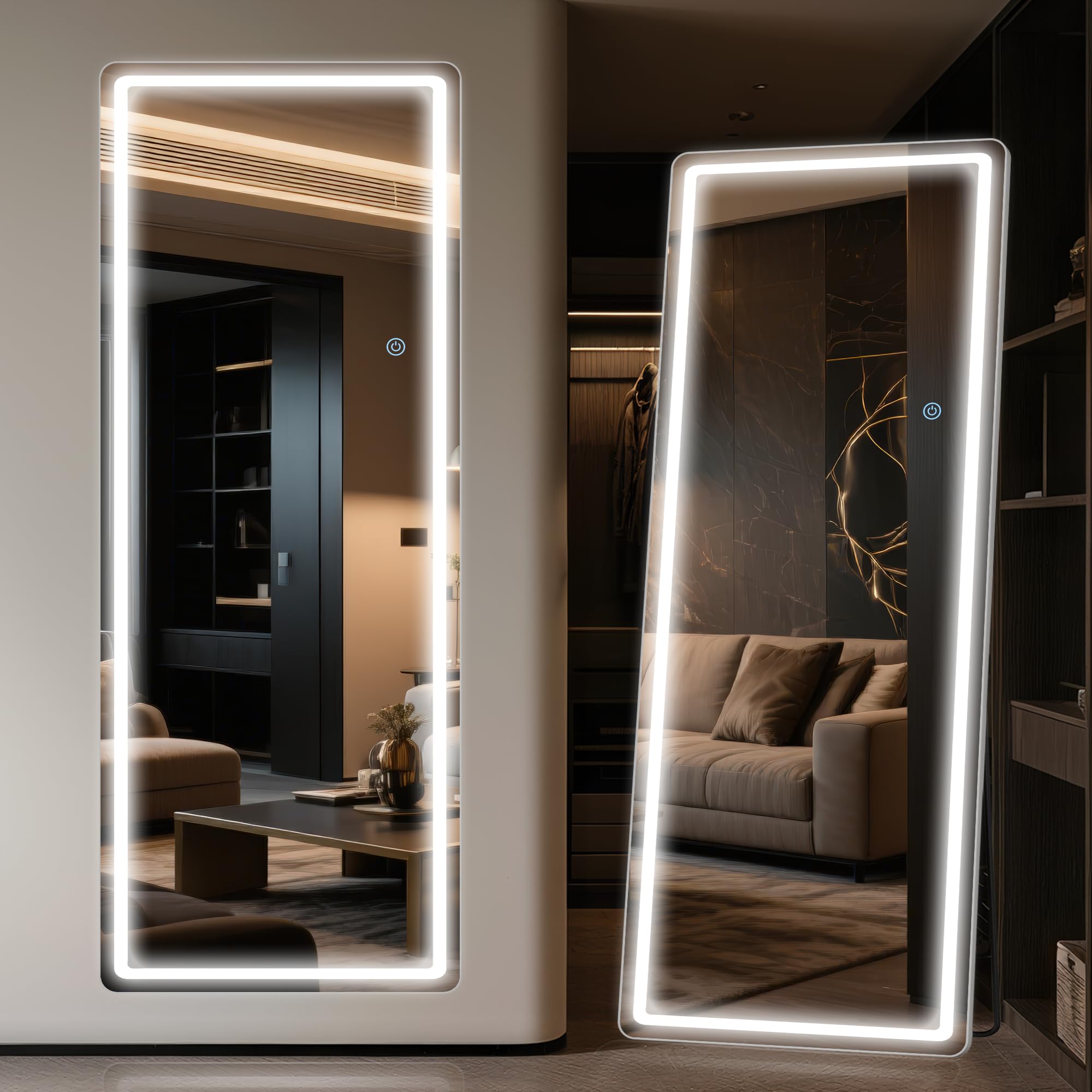 Antok LED full-length mirror in stand mode for free-standing placement.