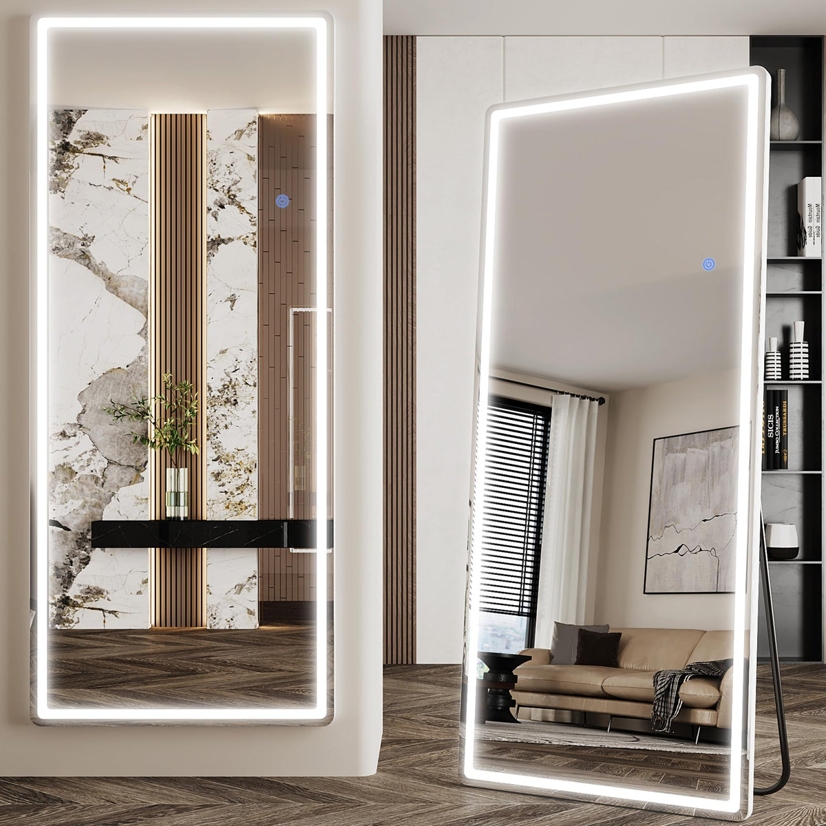 Antok LED full-length mirror front view with light for full outfit checks and grooming.