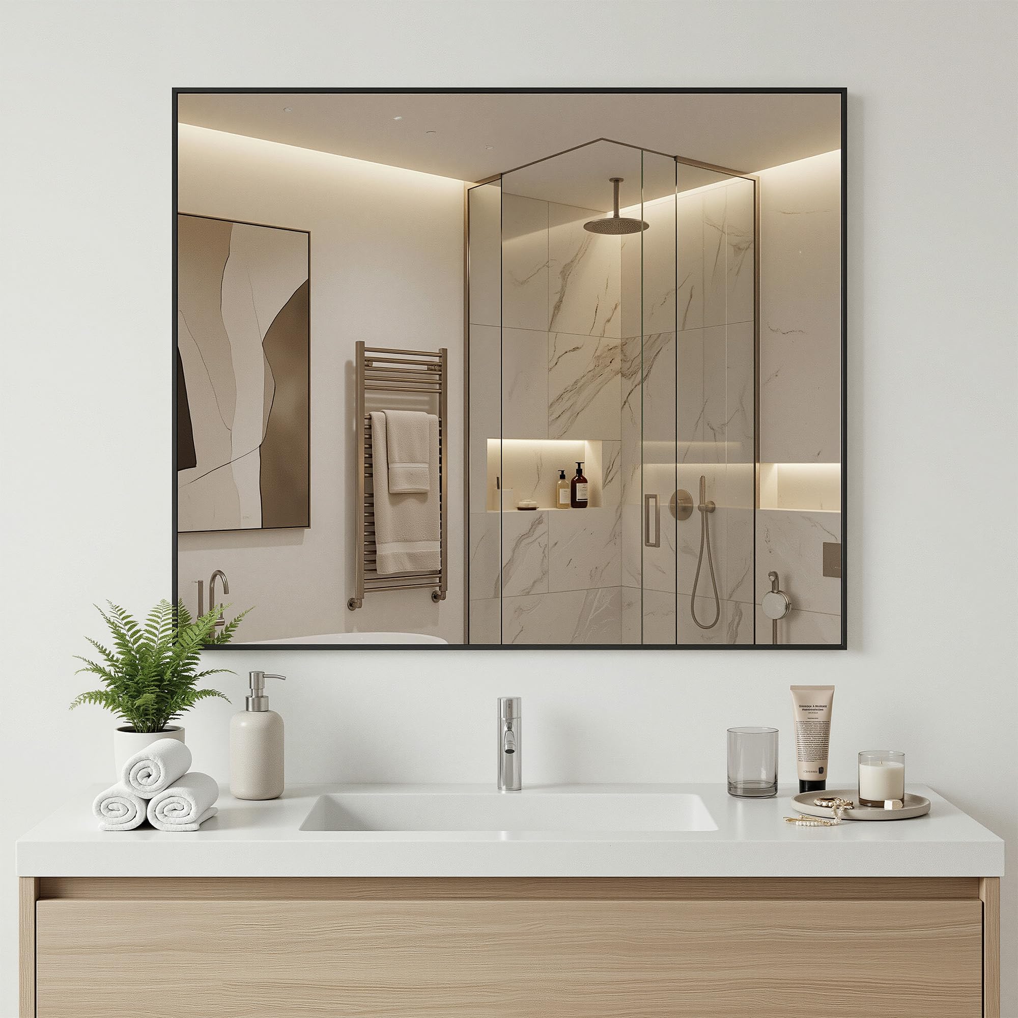 Antok mirror vertical mounting demonstrates flexible installation for bathrooms.