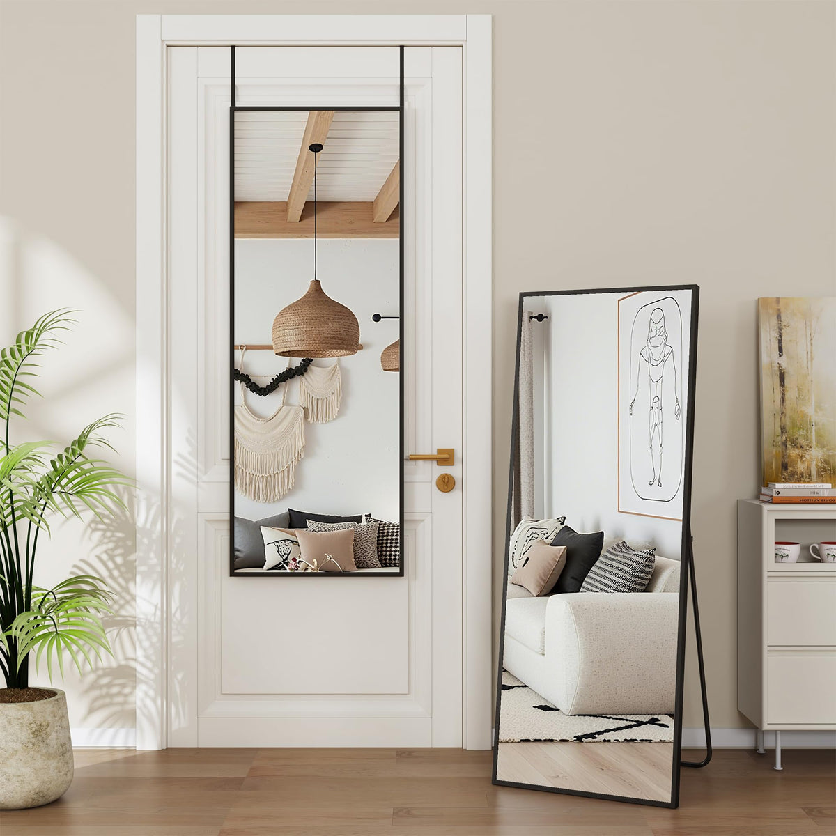 Antok over-the-door full-length mirror with shatterproof glass for full-body outfits.