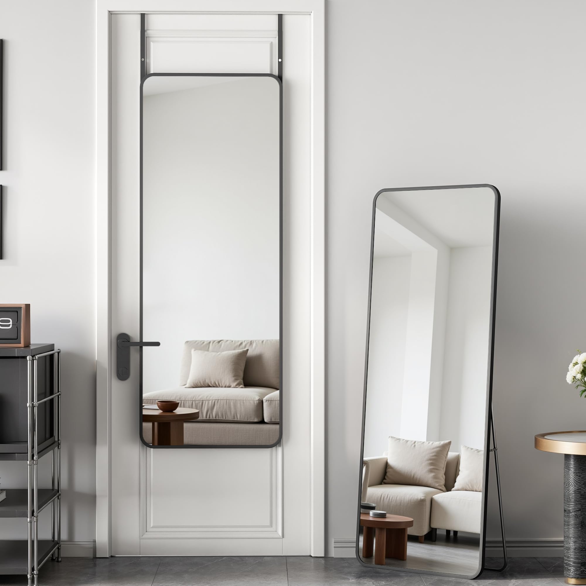 Antok over-the-door mirror provides full-body view for dressing.
