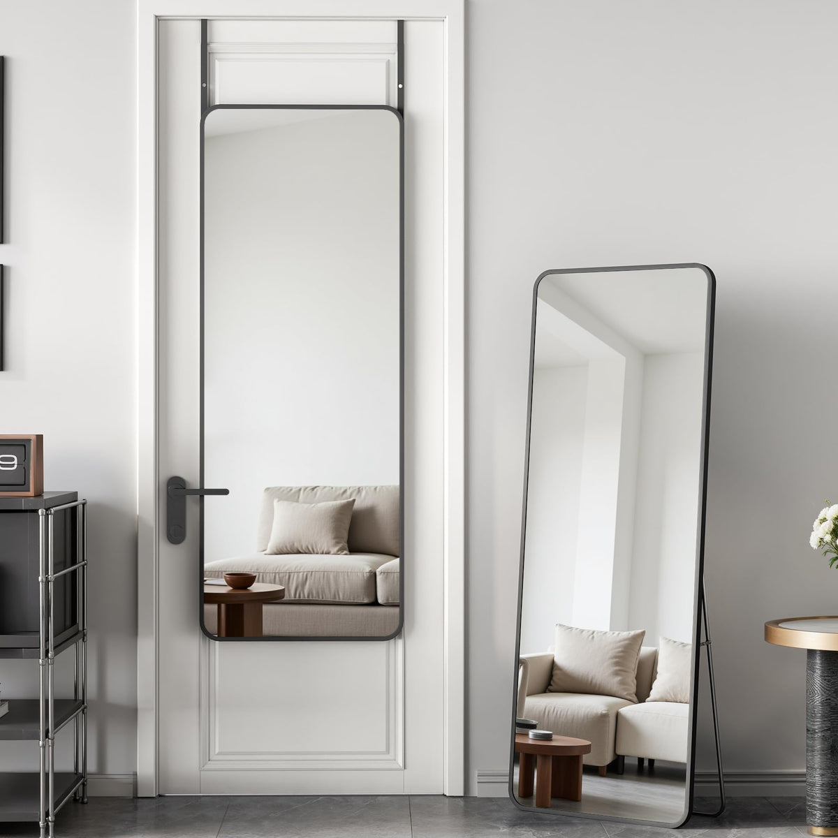 Antok over-the-door mirror provides full-body view for dressing.