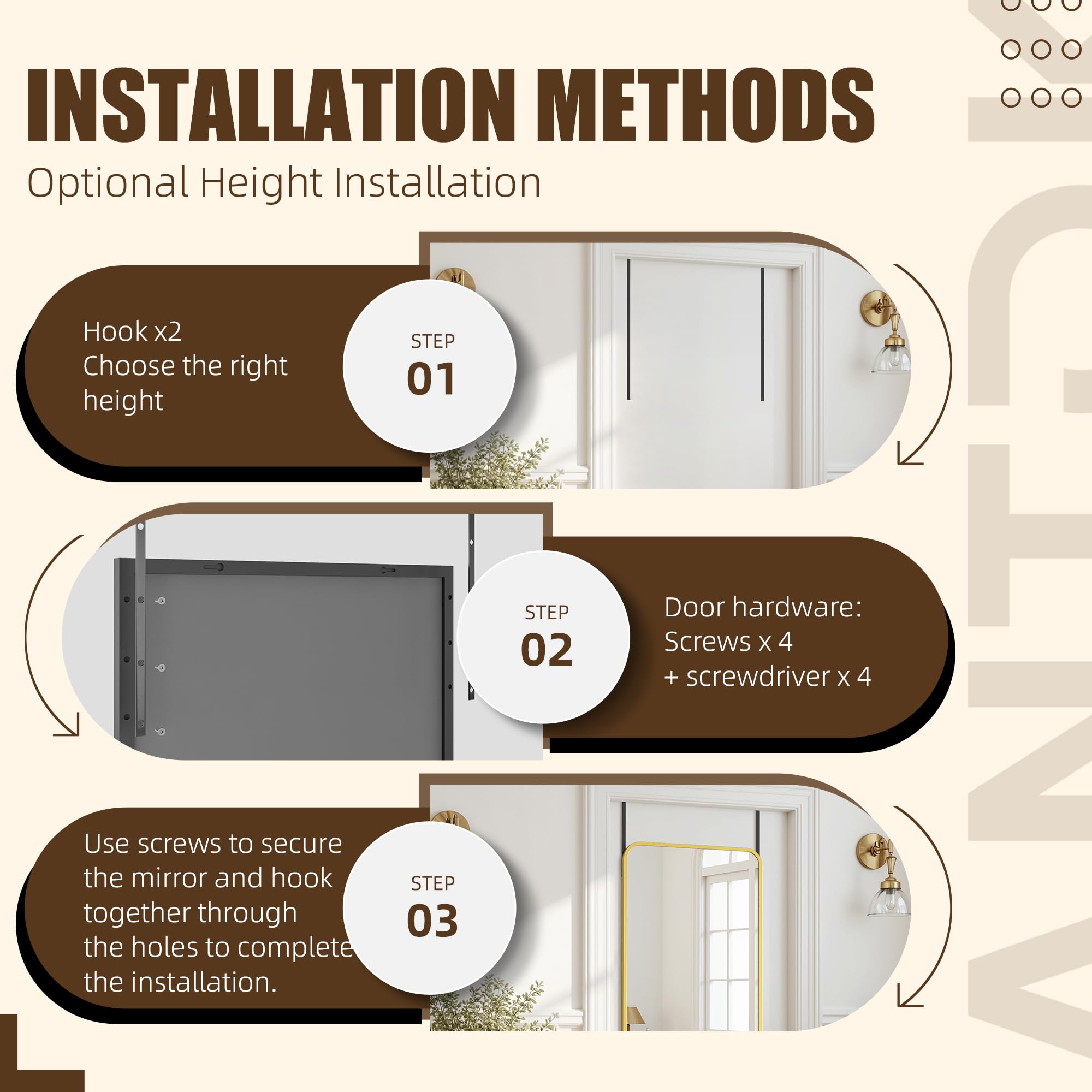 Antok space-saving mirror enhances room brightness and perception.