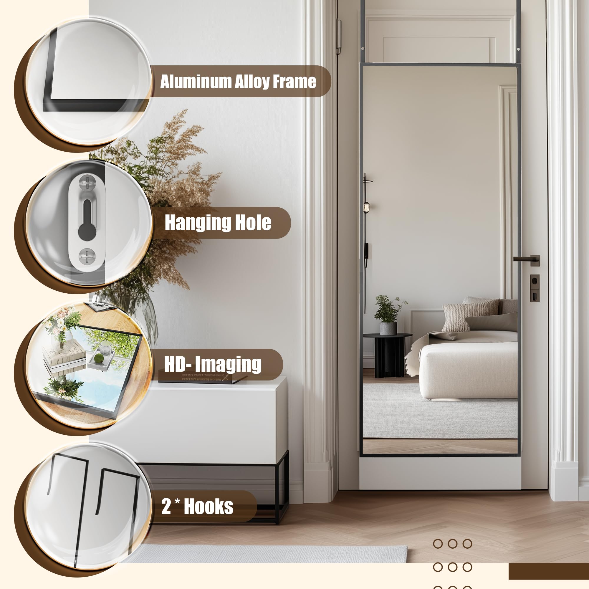 Antok versatile mirror for bedrooms, closets, bathrooms, or dorms.