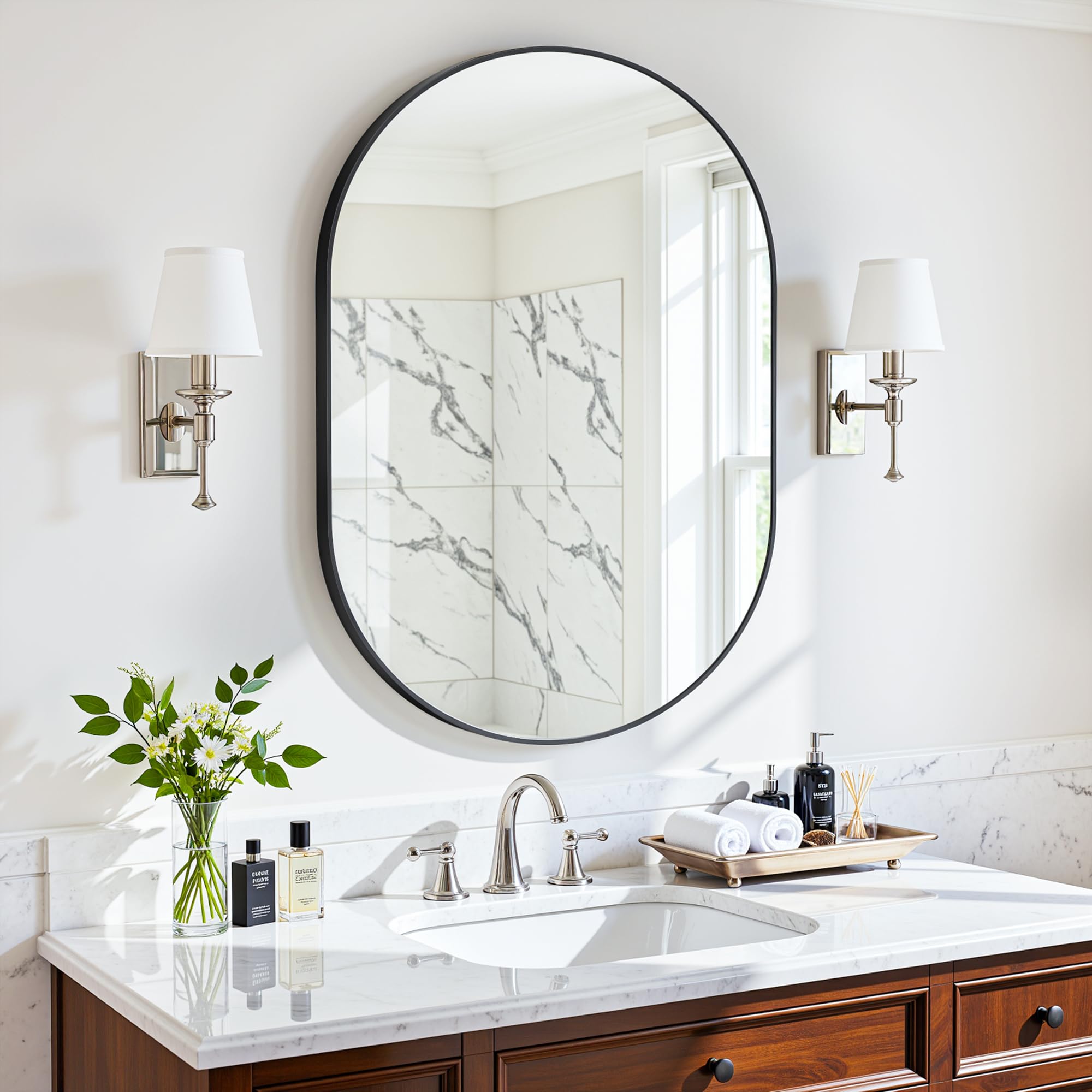 Antok wall mirror 24x36 front view enhances room brightness and modern style