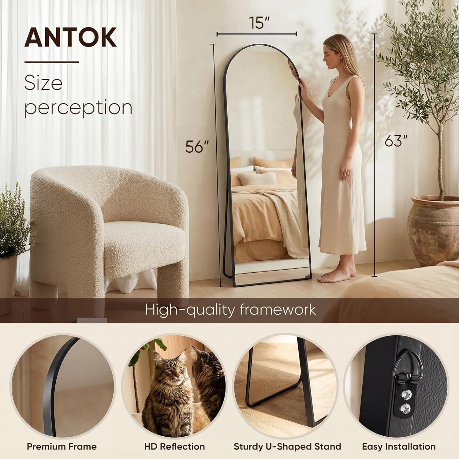 Antok wall-mount capable mirror saves space in compact apartments.
