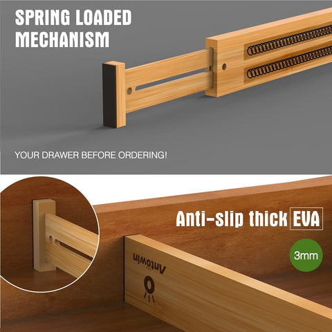ANTOWIN bamboo divider spring-loaded mechanism stabilizing compartments