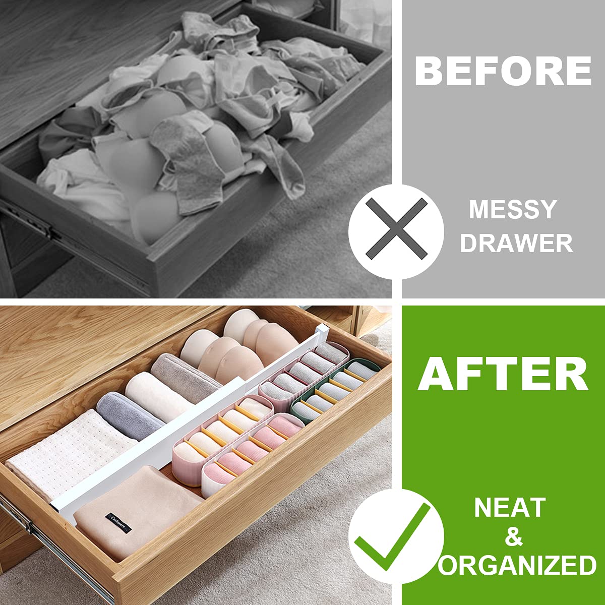 ANTOWIN bamboo drawer dividers closeup showing natural texture and sturdy construction
