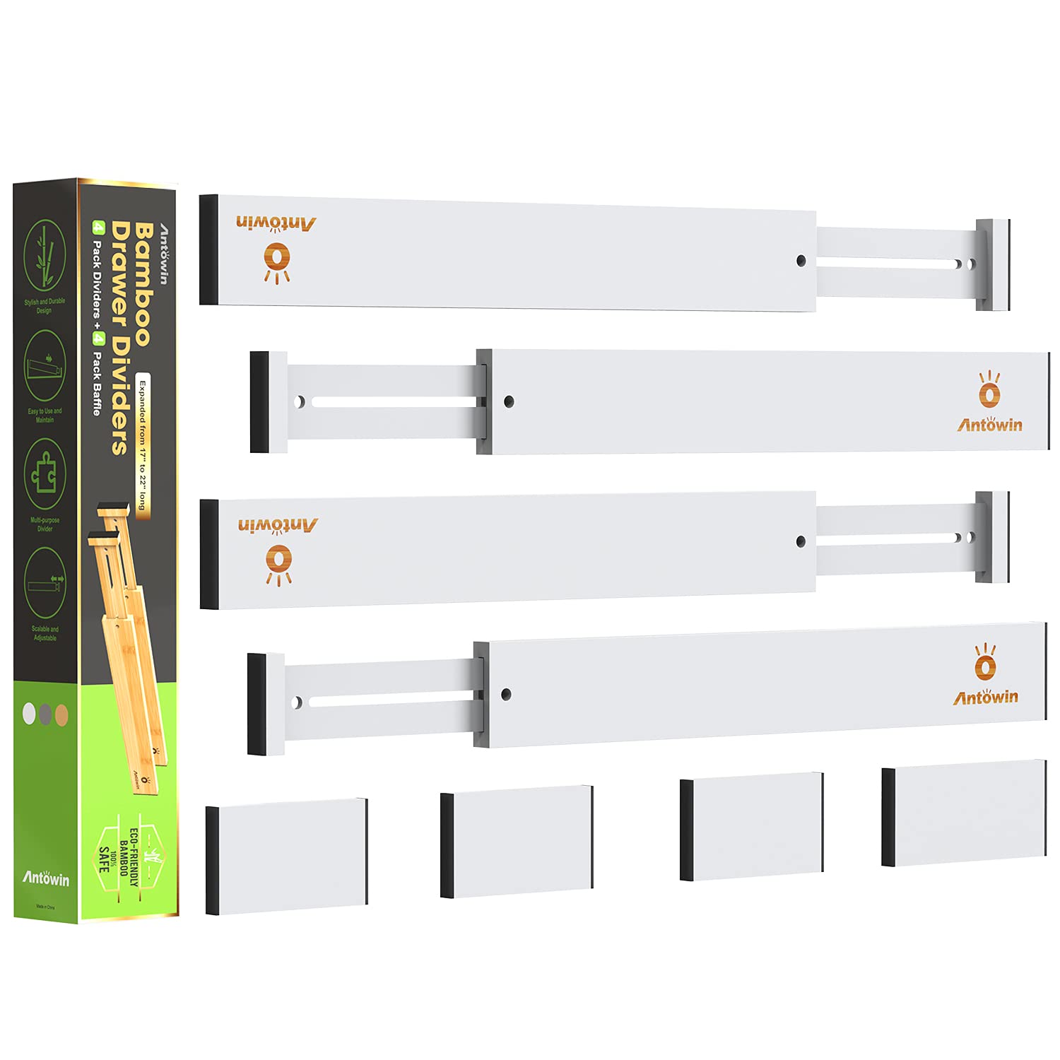 ANTOWIN bamboo drawer divider extended setup for wide drawers and organized storage