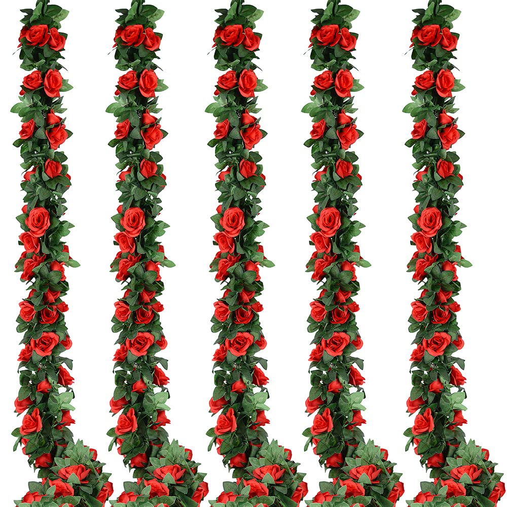 Antspirit 5-pack red rose garland close-up with silk petals for wedding decor