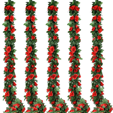 Antspirit 5-pack red rose garland close-up with silk petals for wedding decor