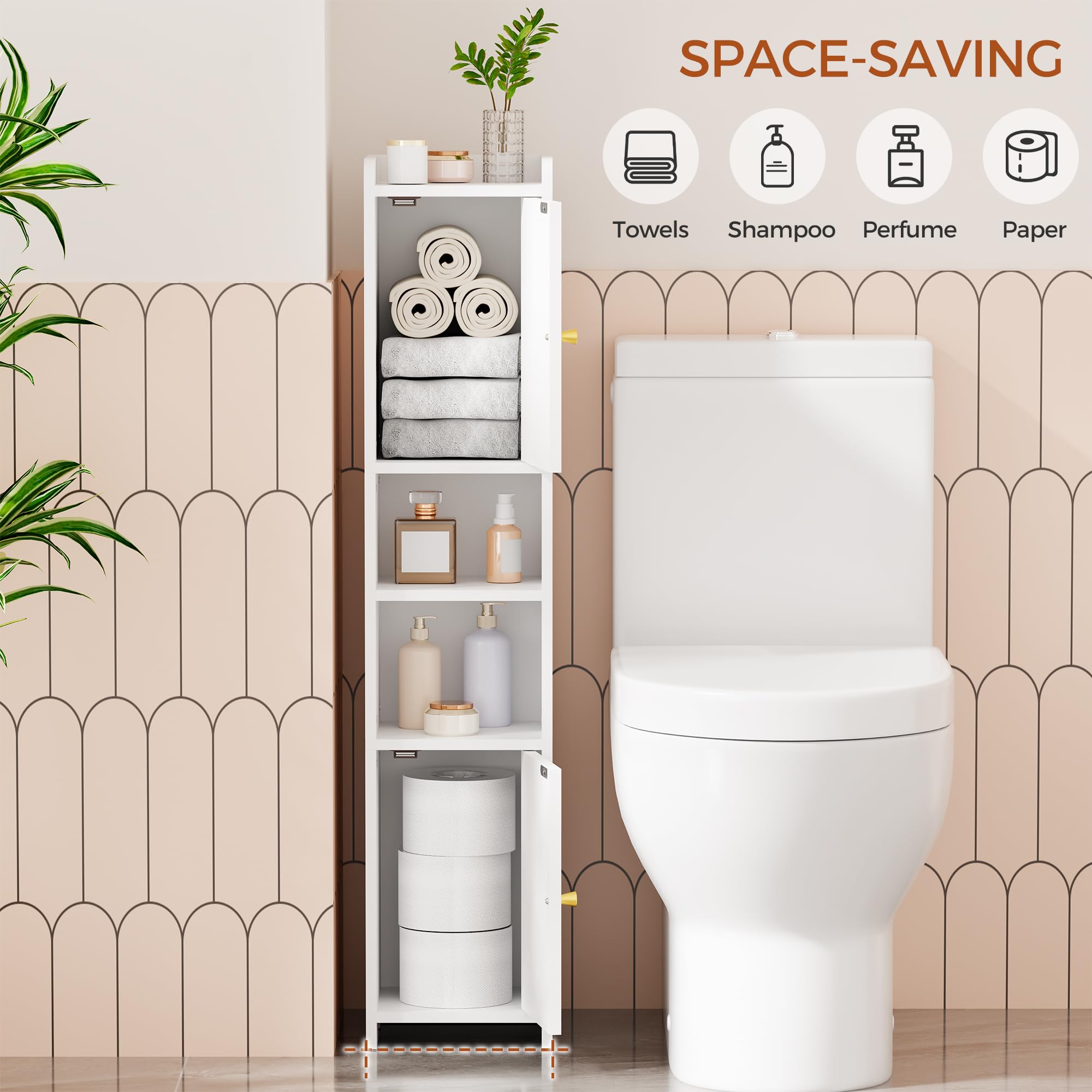 ANWBROAD slim corner cabinet bottom doors conceal extra supplies for a tidy bath.