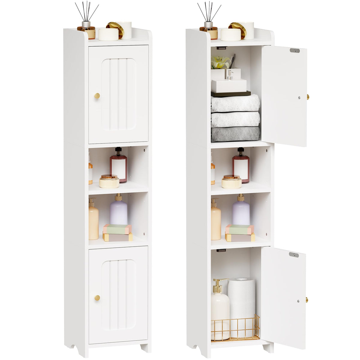 ANWBROAD slim corner cabinet top doors offers private storage in small bathrooms.