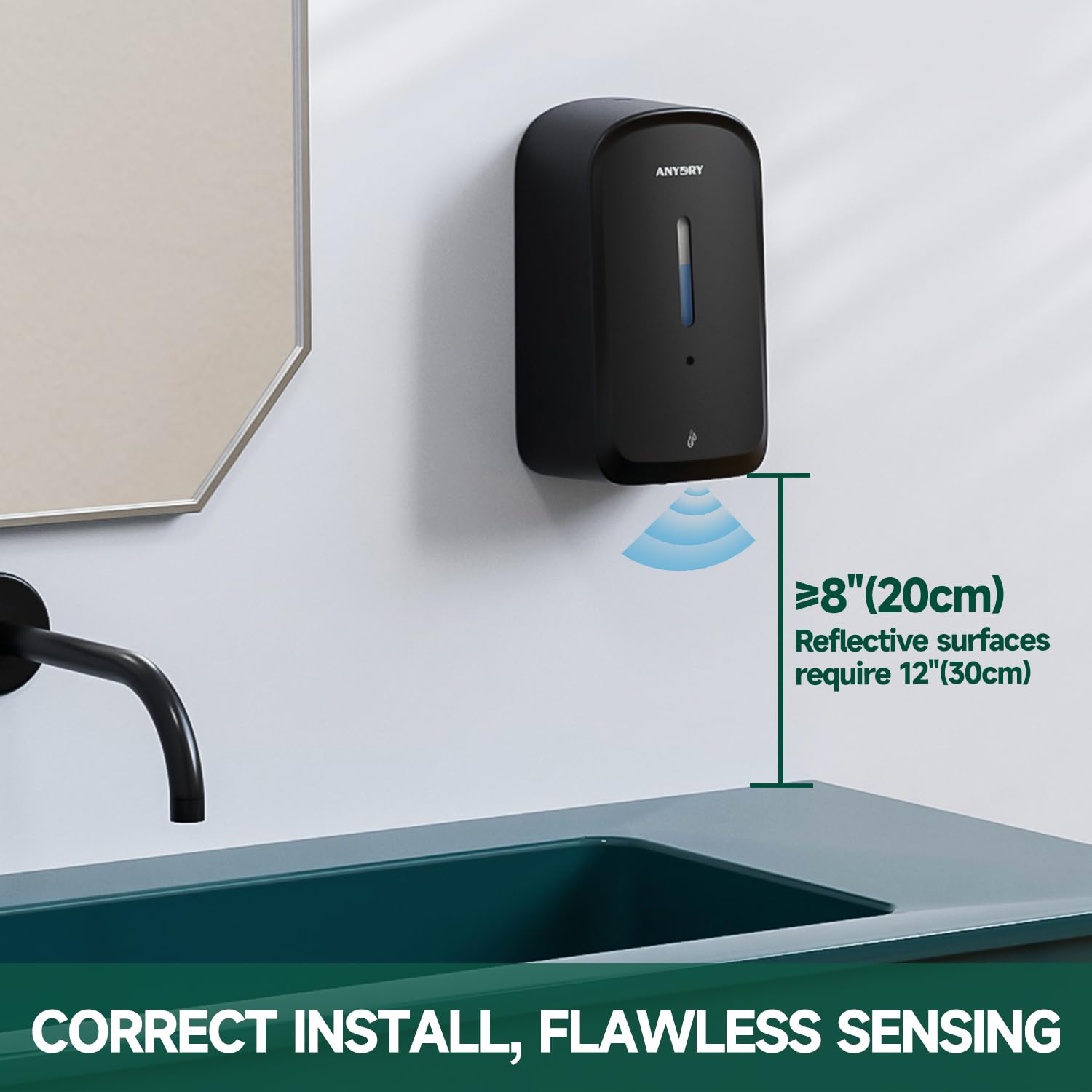 anydry AD1220S side view, black dispenser, space saving wall mount for busy facilities
