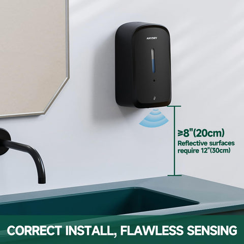 anydry AD1220S side view, black dispenser, space saving wall mount for busy facilities