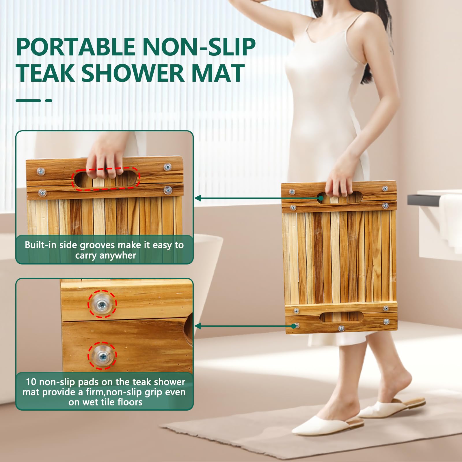 Anyprime Teak Mat portable for indoor and outdoor use