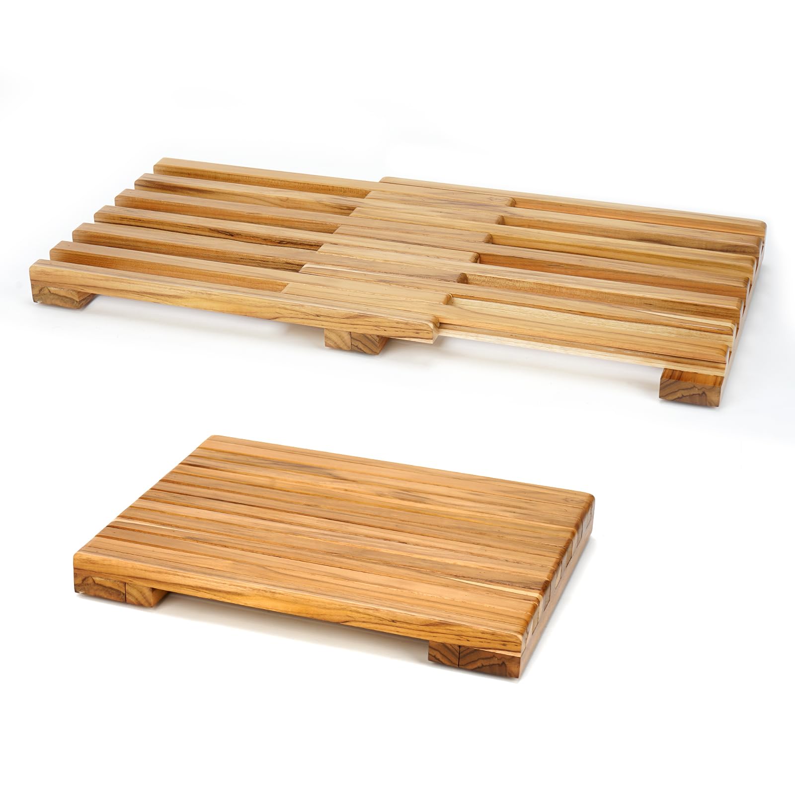Anyprime Teak Shower Mat adjustable length for versatile shower layouts