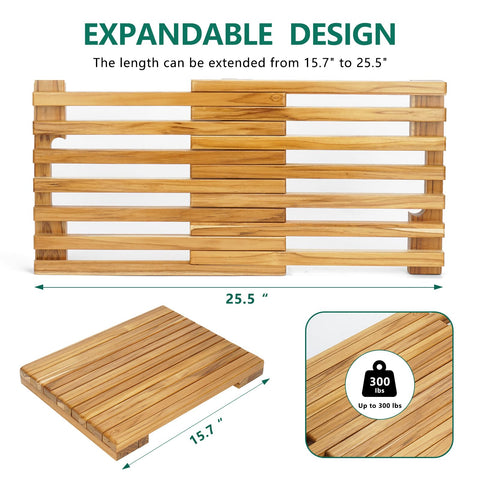 Anyprime Teak Shower Mat with non-slip grip pads for safe wet stepping
