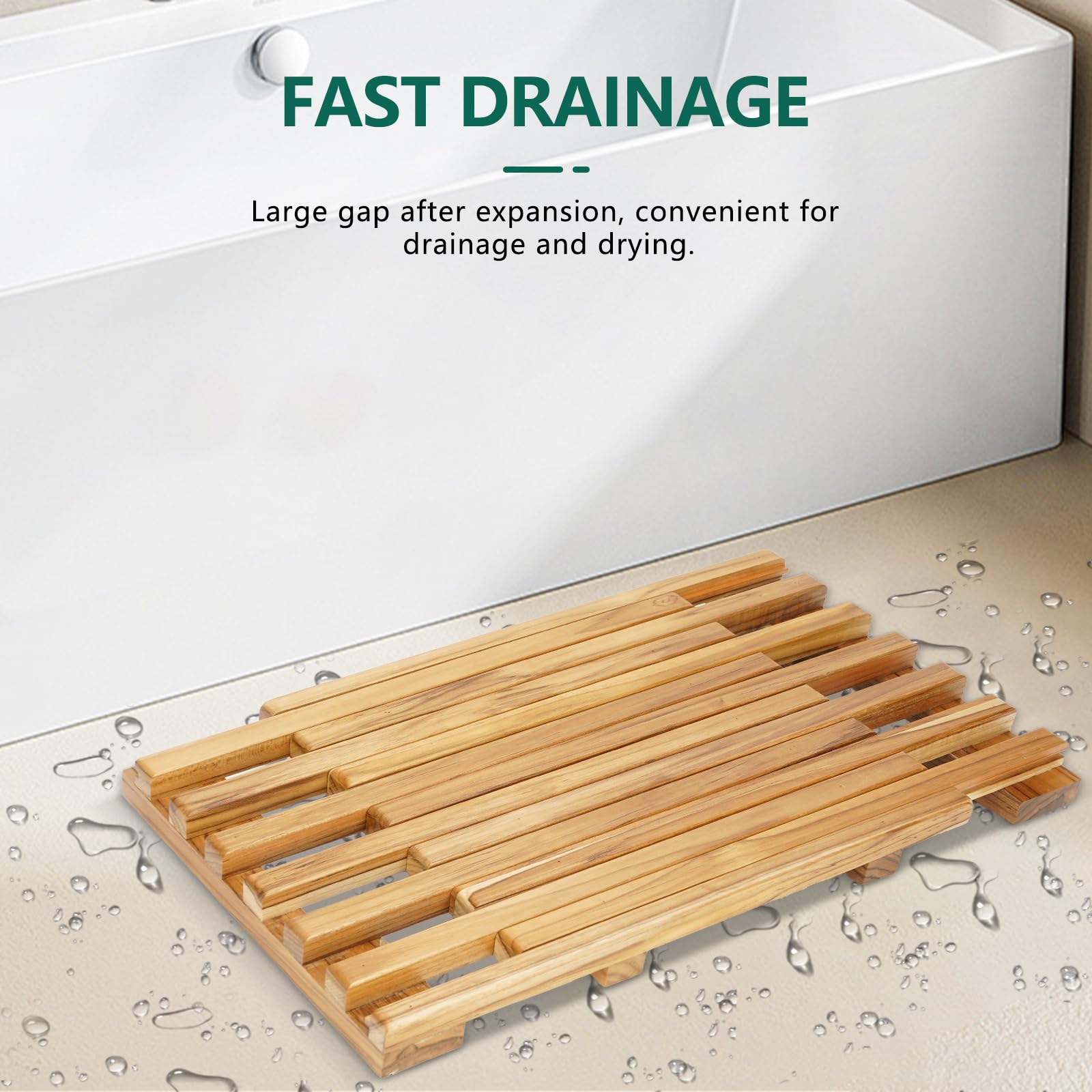 Anyprime Teak Wood Mat shows secure grip pads and durable construction