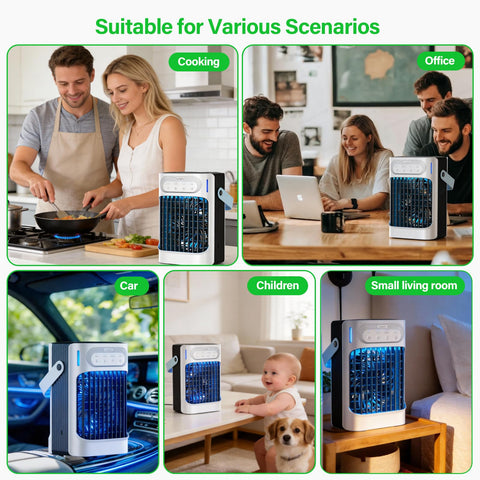 Anyrap cooling unit with 120° oscillation for broader airflow.