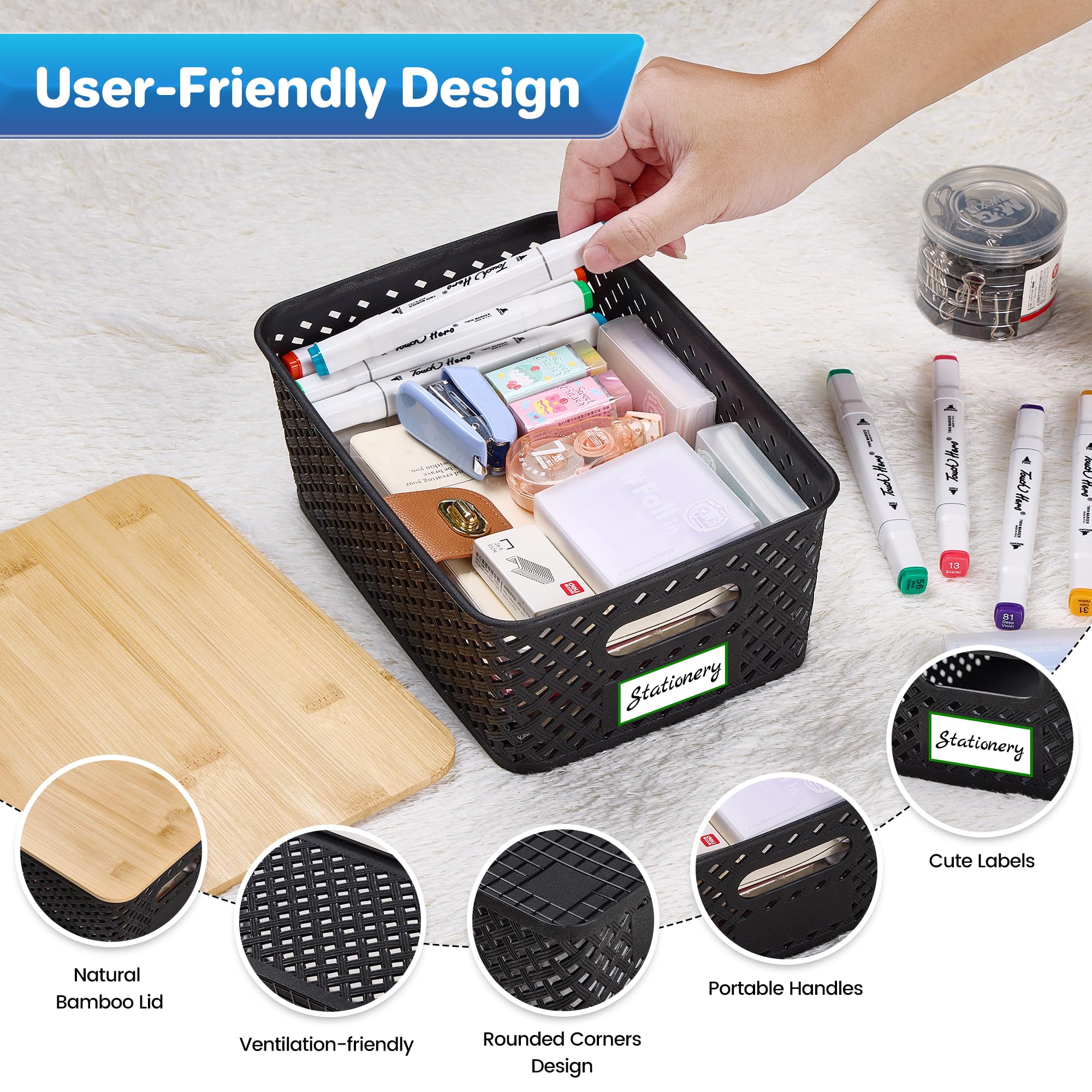 Anysig stackable bin set demonstrating space-saving organization for any room