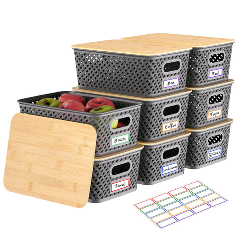 Anysig 8-pack storage bin with bamboo lid for durable shelf organization