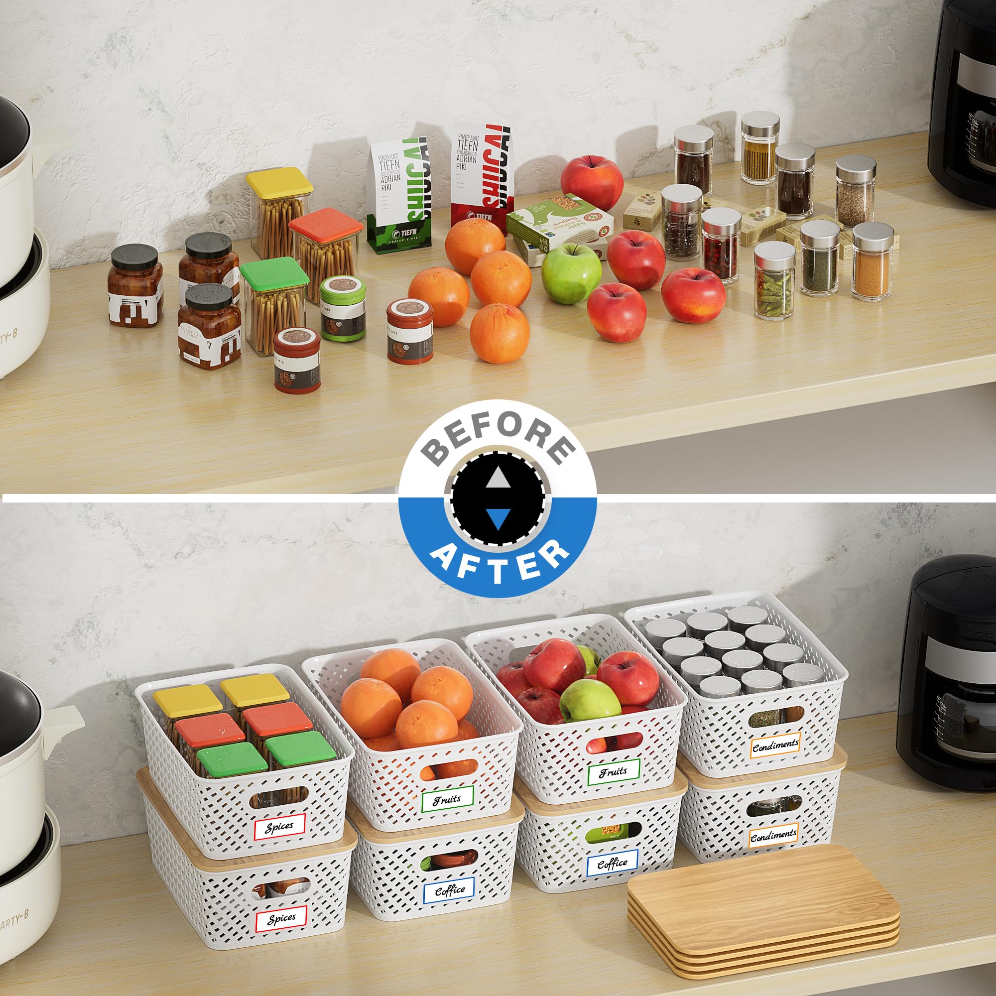 Anysig lidded bins ideal for classroom or office desk organization.