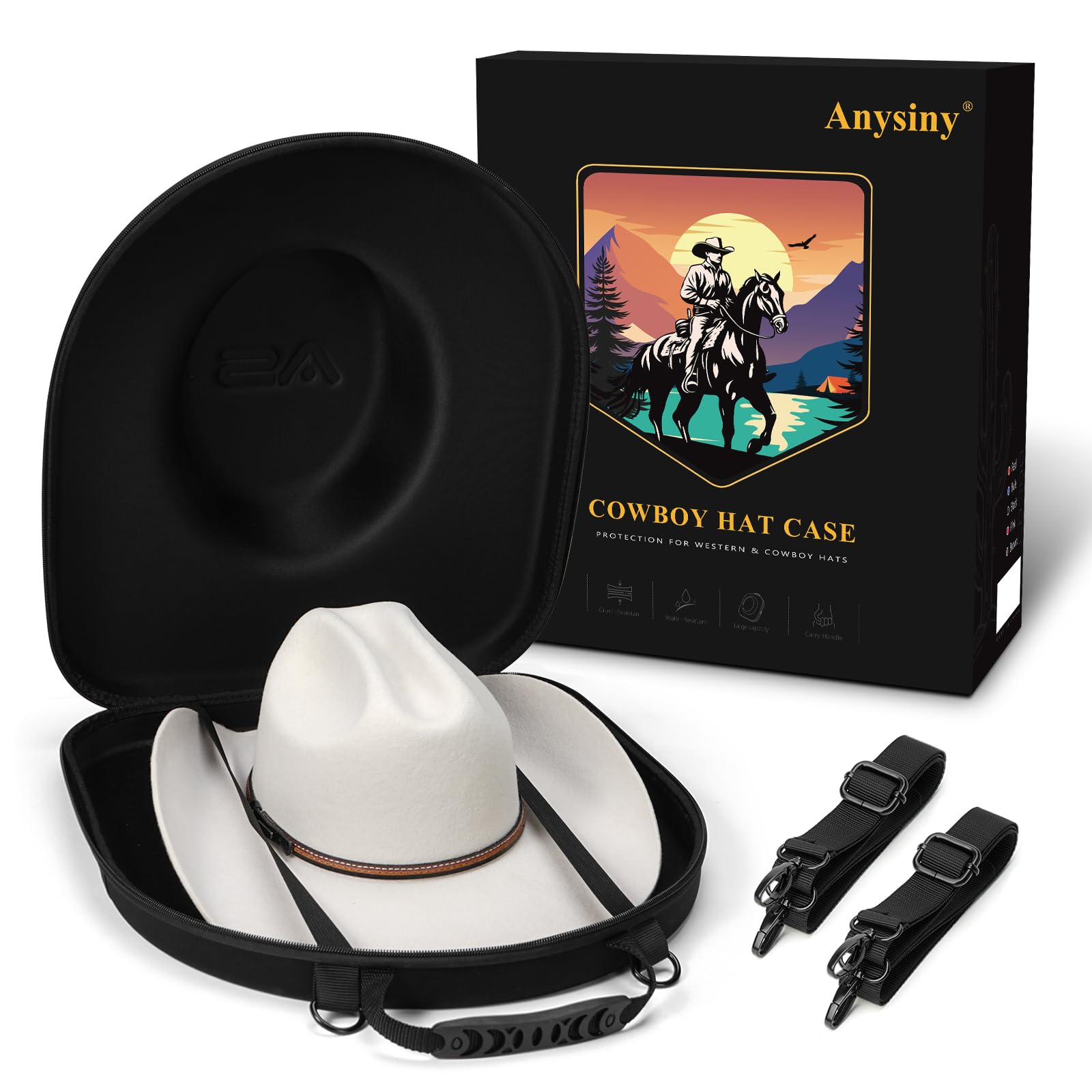 Anysiny cowboy hat box front view for crush-proof travel protection.