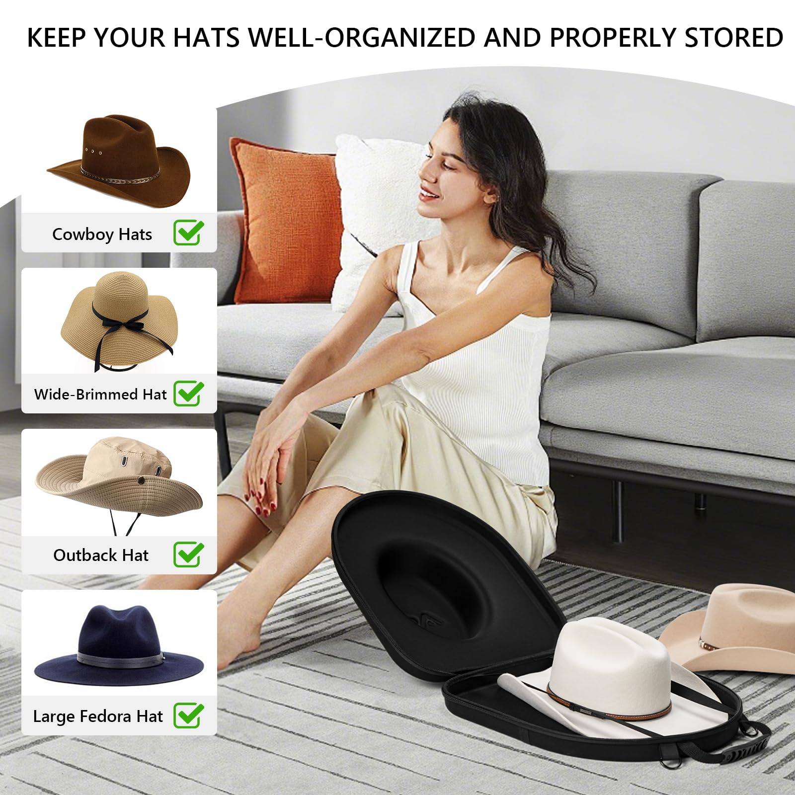Anysiny cowboy hat box top view demonstrates compact, travel-friendly design.