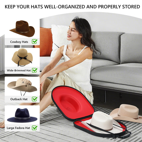 Anysiny two-hat-capacity box securely stores Stetson, cowboy, and fedora hats.