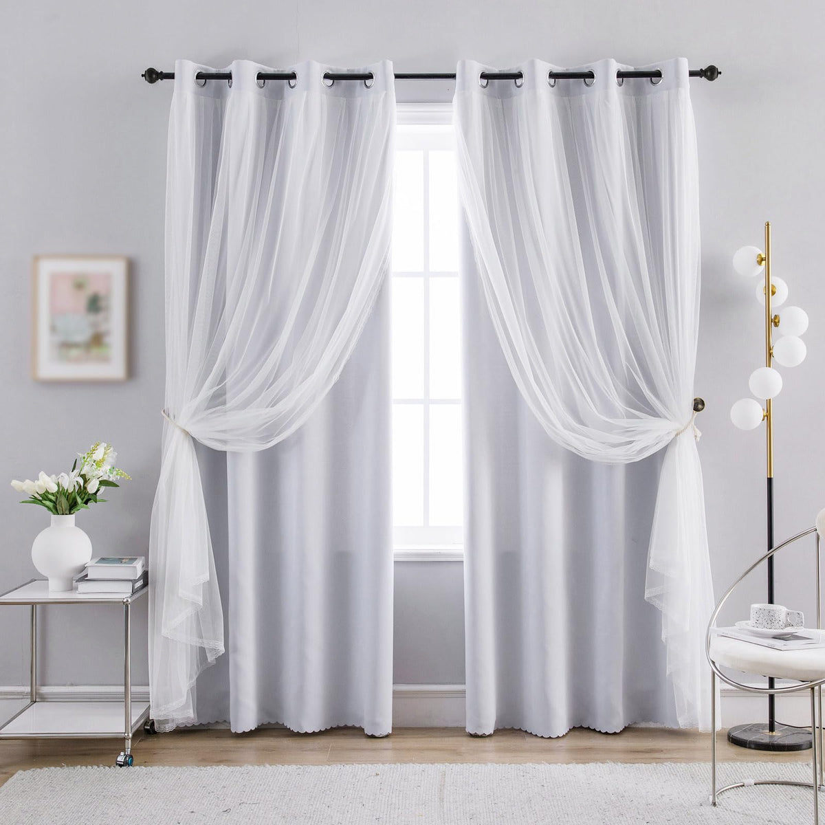 Anytime curtains blackout and sheer front view for versatile light control