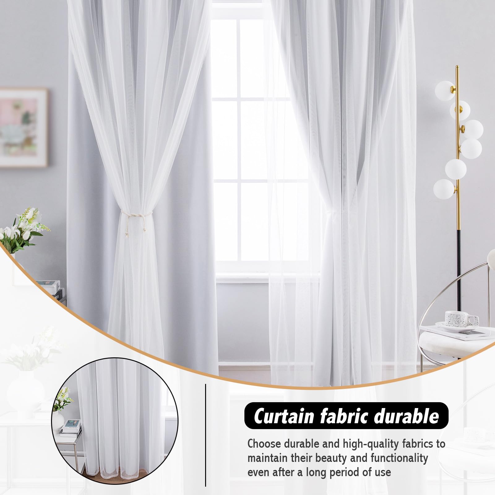 Anytime Curtains grayish white color complements versatile home decor.