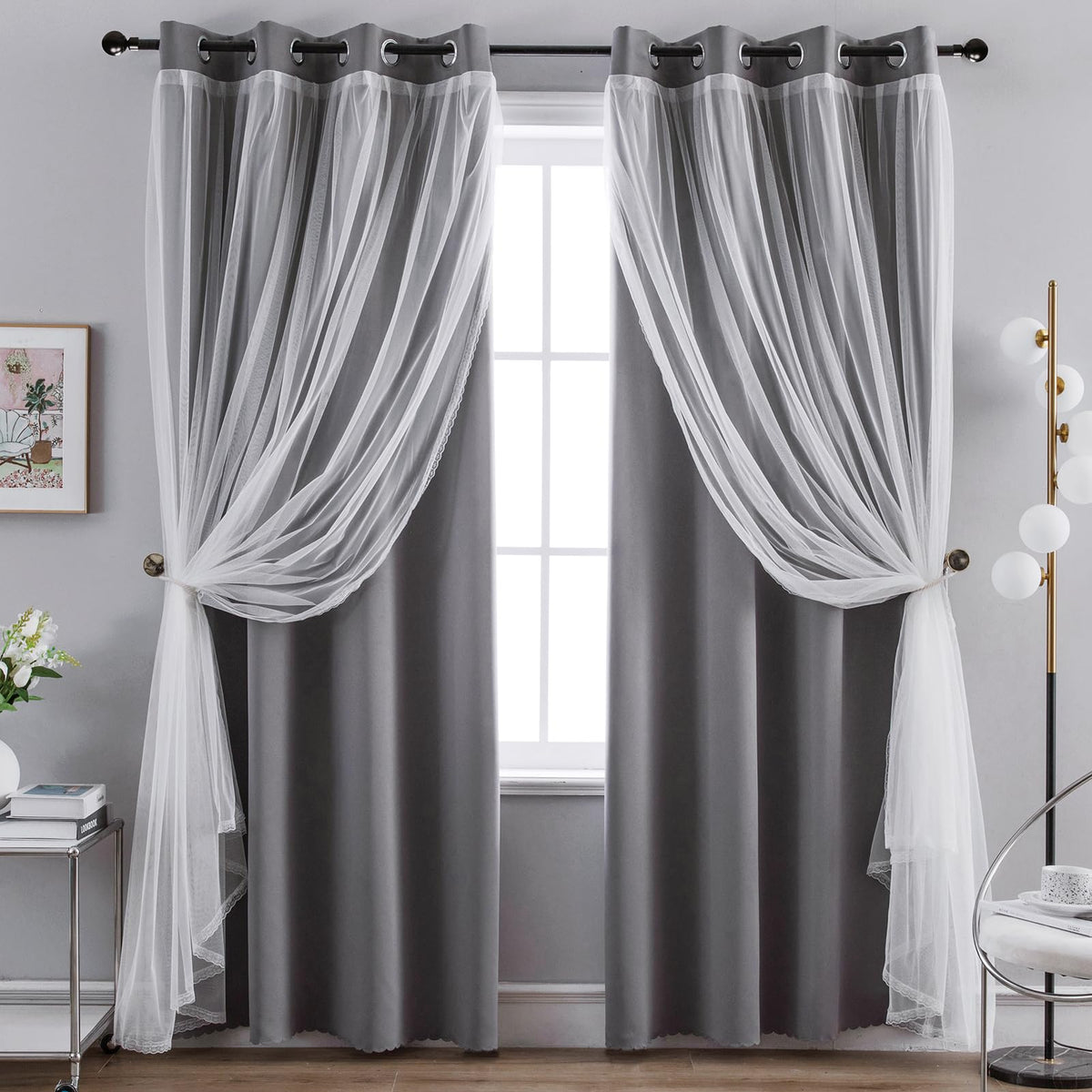 Anytime curtains grey blackout-sheer panel pair, balanced light for living spaces