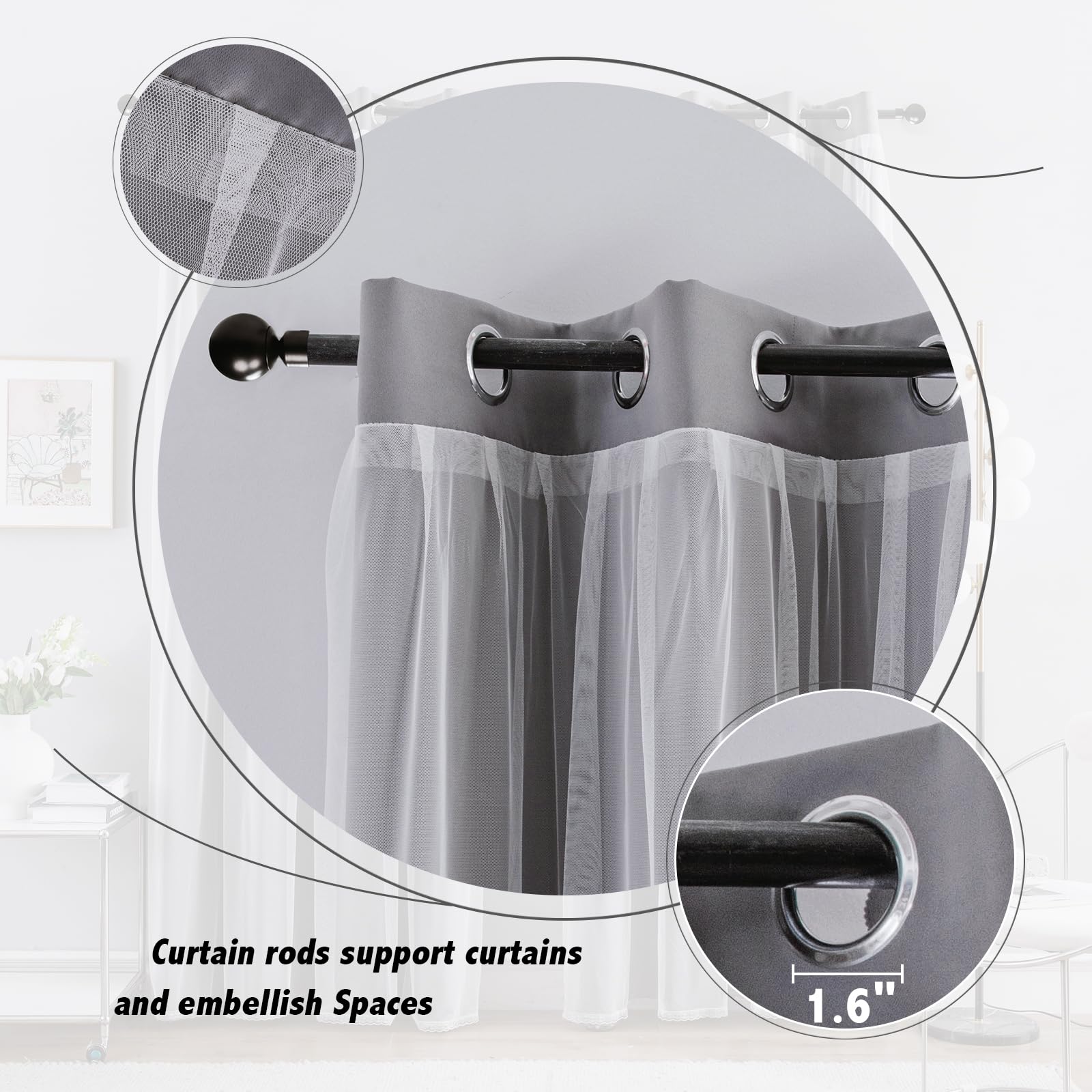 Anytime curtains grey solid fabric with lace interior, elevating room decor