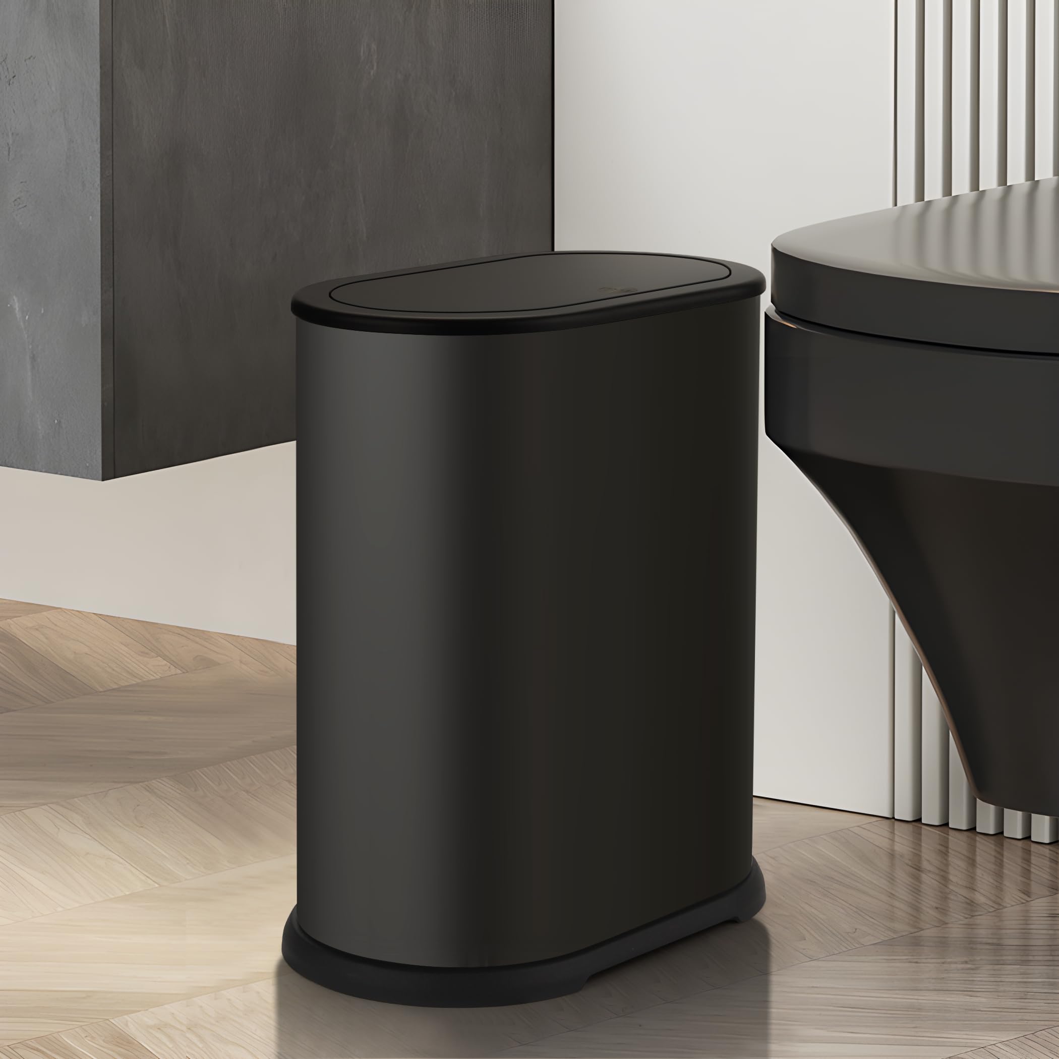 Anzoymx stainless steel trash can with pop-up lid keeps bathroom odors contained