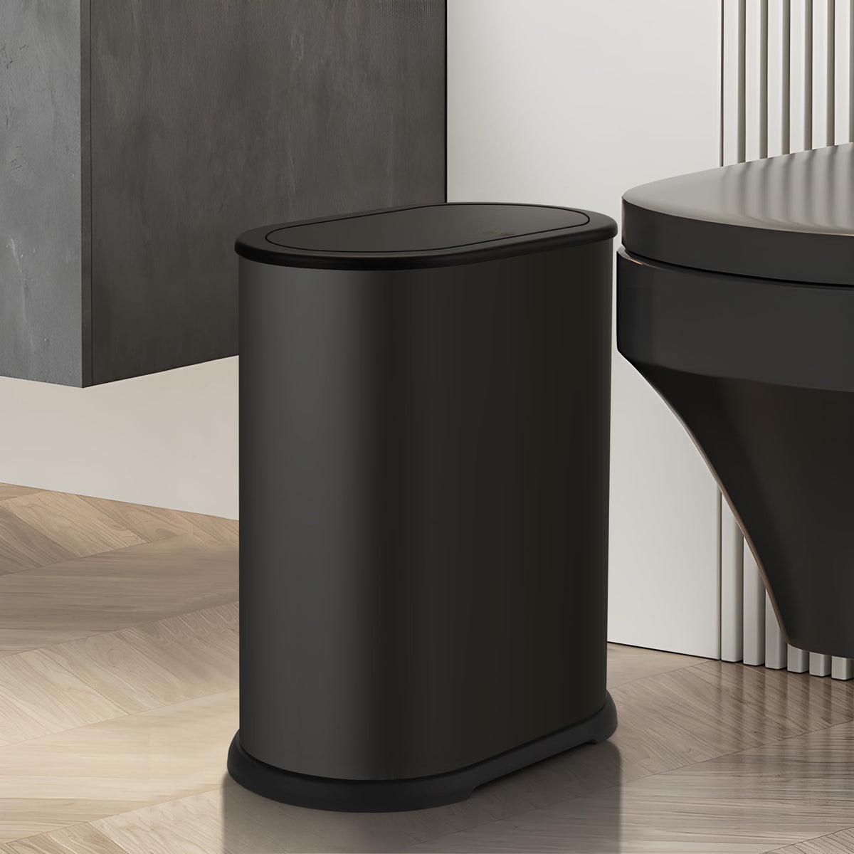 Anzoymx stainless steel trash can with pop-up lid keeps bathroom odors contained