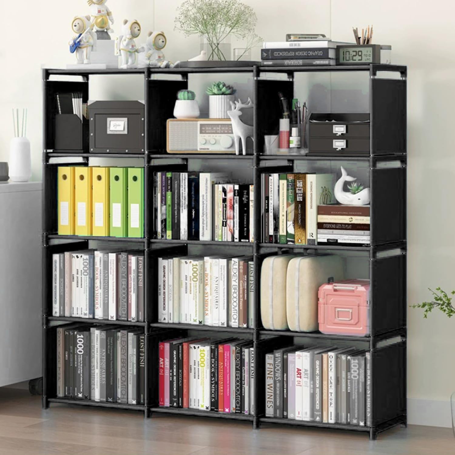 Aocoray 12-cube storage organizer front view shows modular shelves for space-saving organization