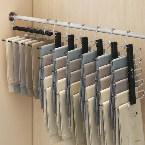 AOCTFIRST 5-tier closet organizer hangers in use, maximizing space in a small closet