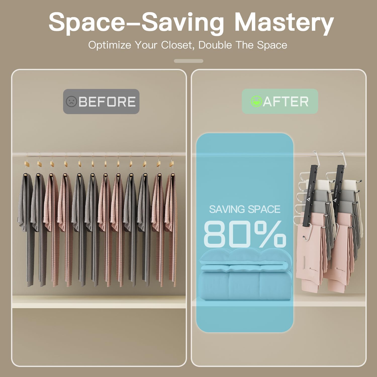 AOCTFIRST heavy-duty pants hanger in action, supporting multiple garments