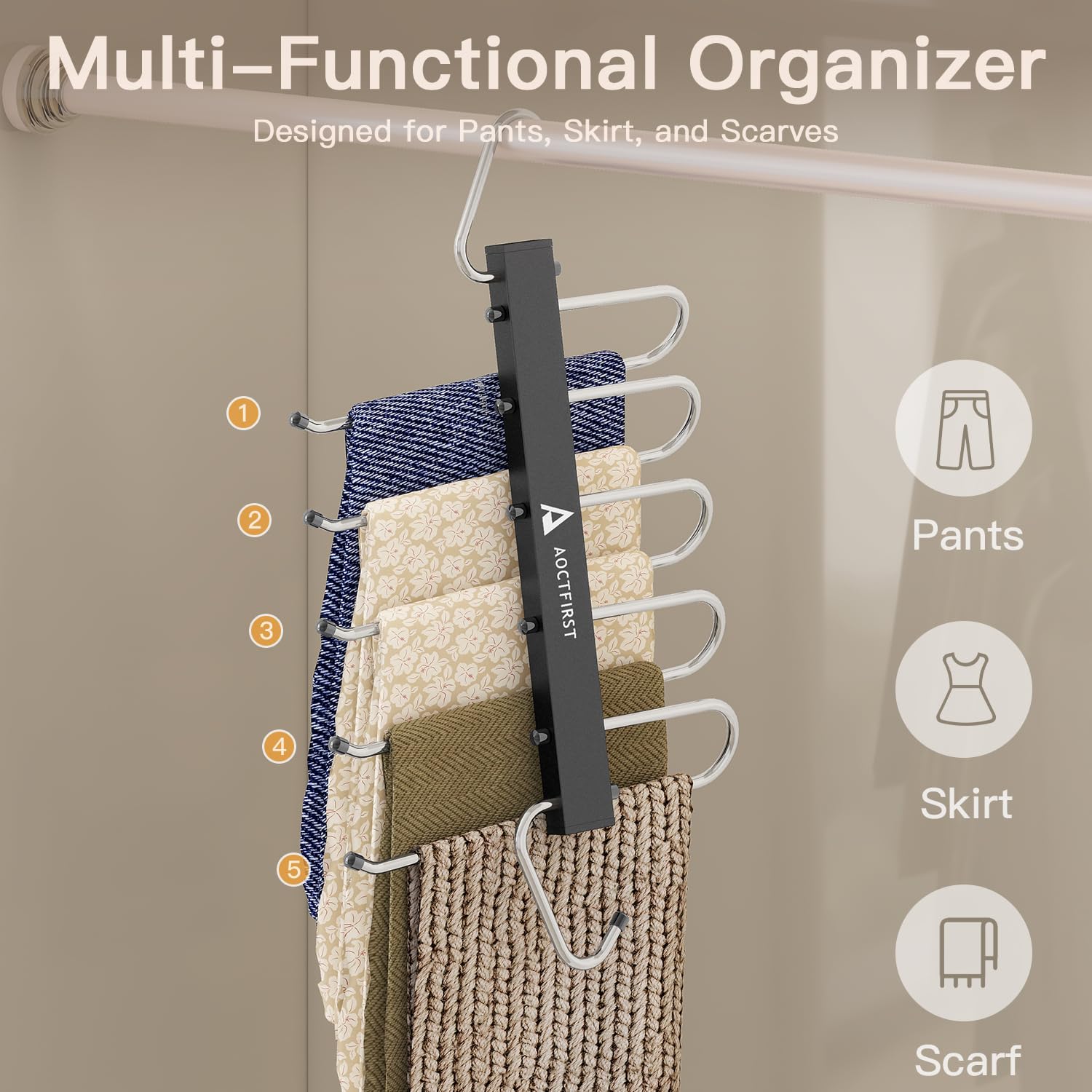 AOCTFIRST open-design pants hanger enabling quick grab of garments
