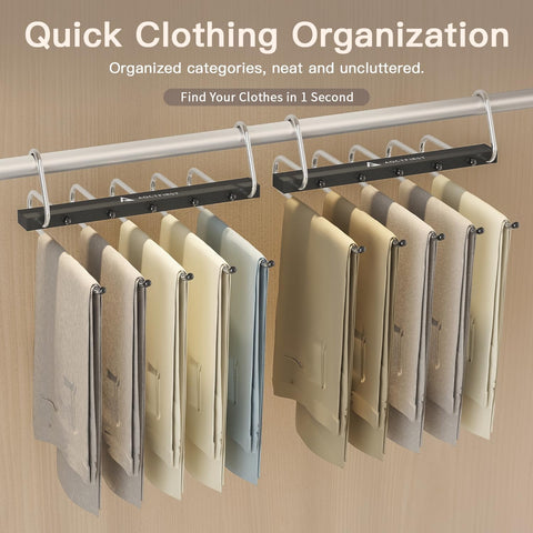 AOCTFIRST smooth-edges hangers protect fabric while organizing pants and skirts.