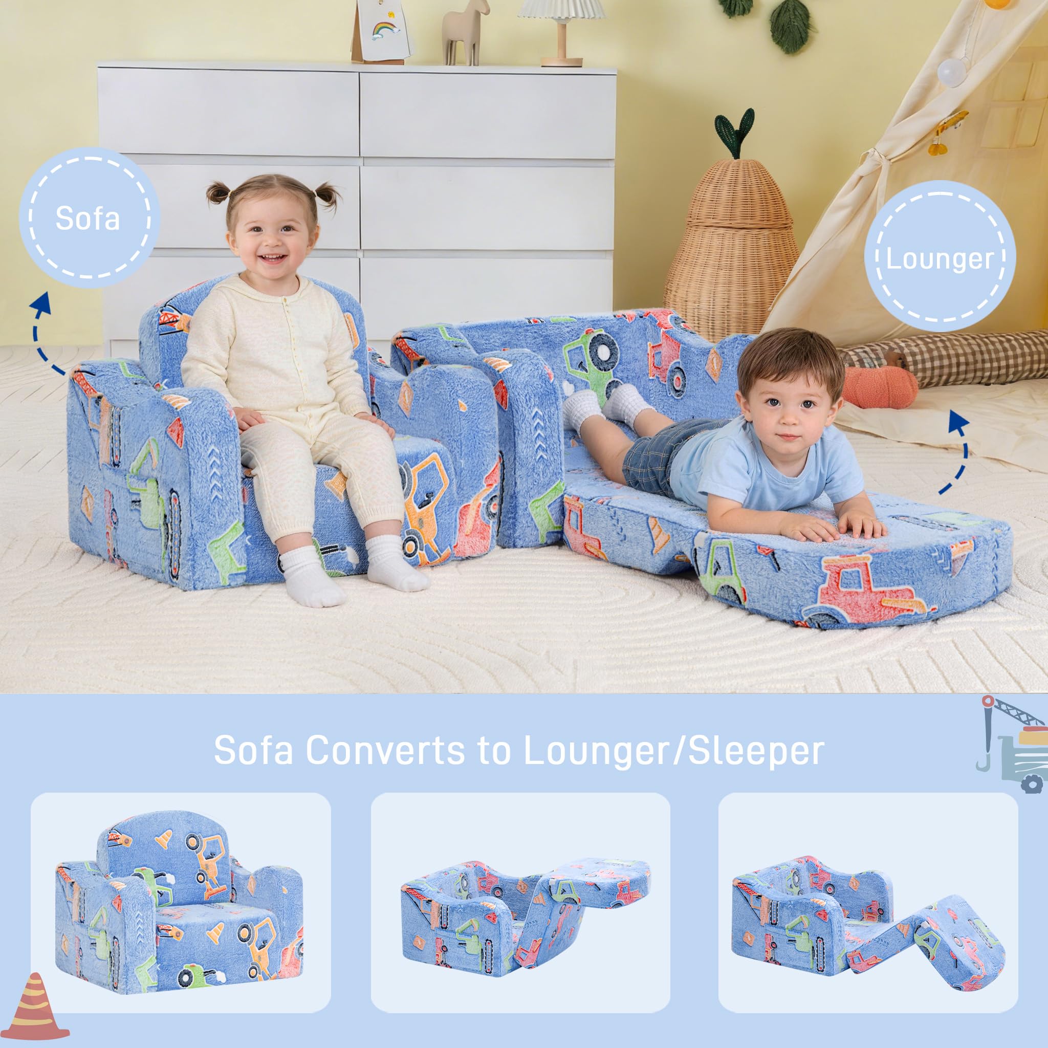 Aodisman Thick Comfy Toddler Chair shows soft skin-friendly fabric cushions.