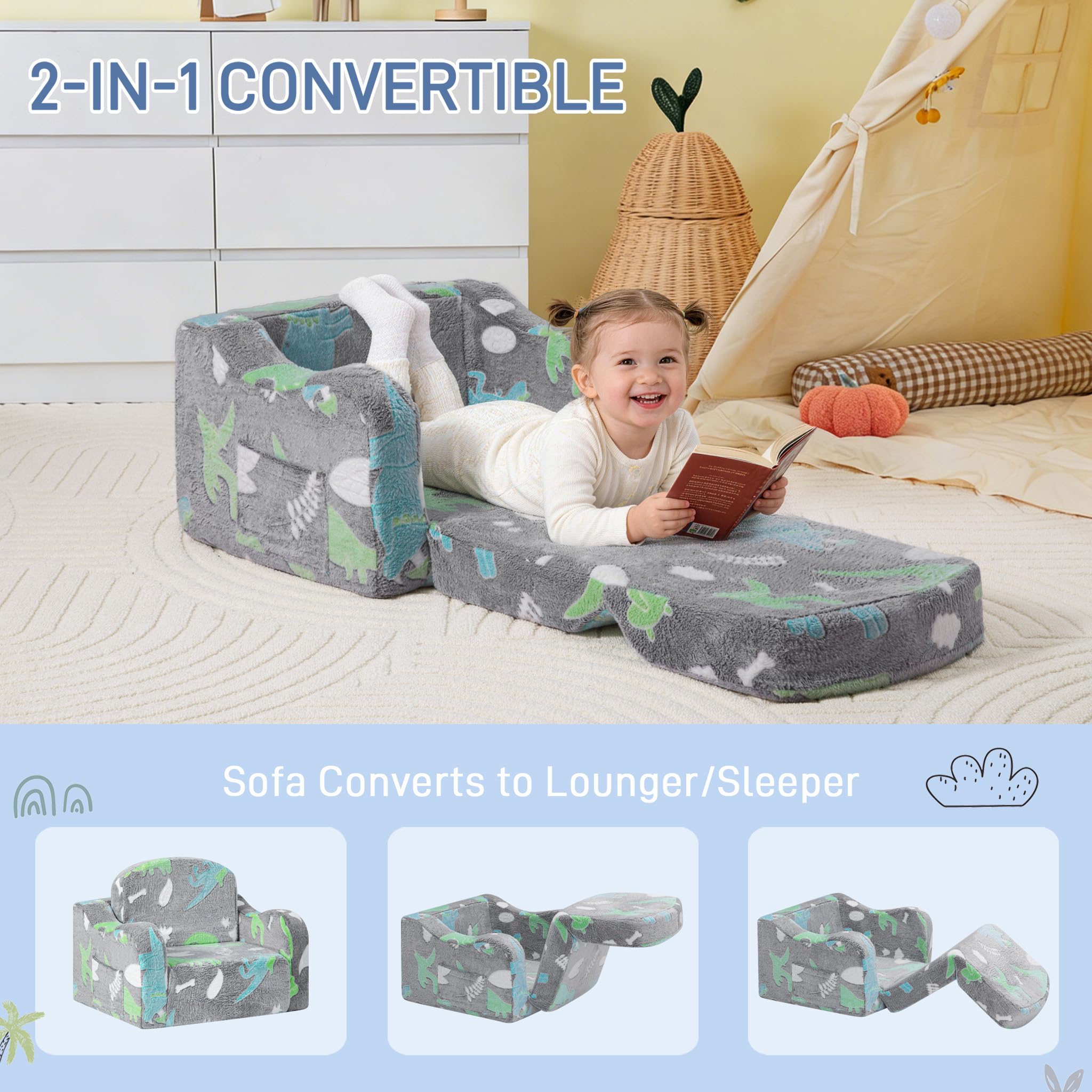 Aodisman 2-in-1 sofa folded-out mode ready for nap or play.